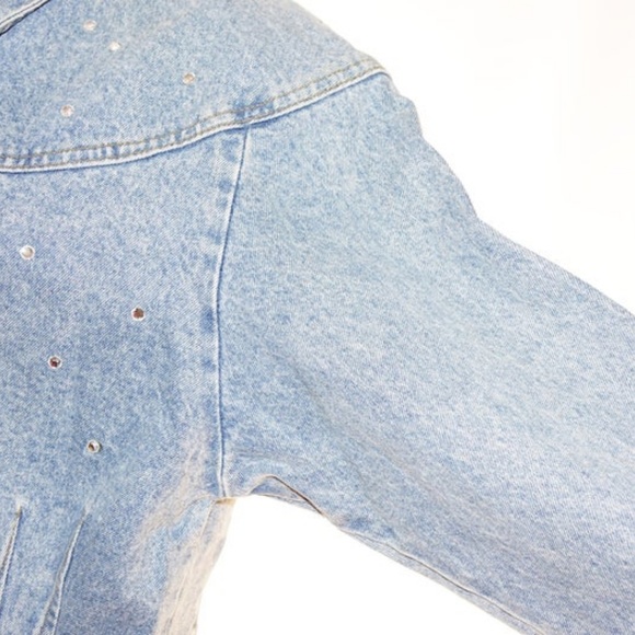 Retro Jordache Cropped Jean Jacket Rhinestones - Picture 4 of 8
